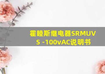 霍睦斯继电器SRMUVS -100vAC说明书